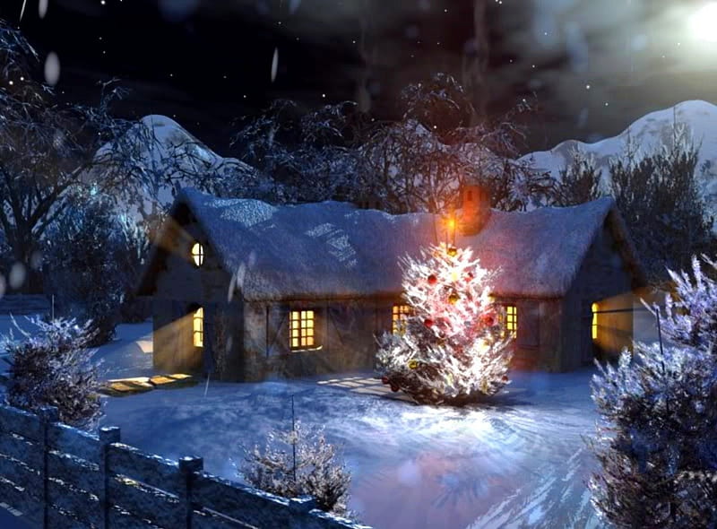 Snowy cottage, SnowyCottage, christmas, snow, winter, HD wallpaper | Peakpx