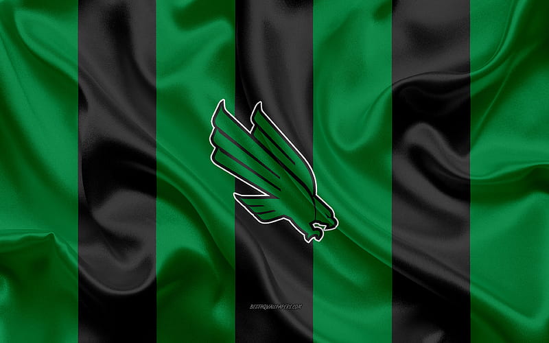 North Texas Mean Green, American football team, emblem, silk flag, green-black silk texture, NCAA, North Texas Mean Green logo, Denton, Texas, USA, American football, HD wallpaper