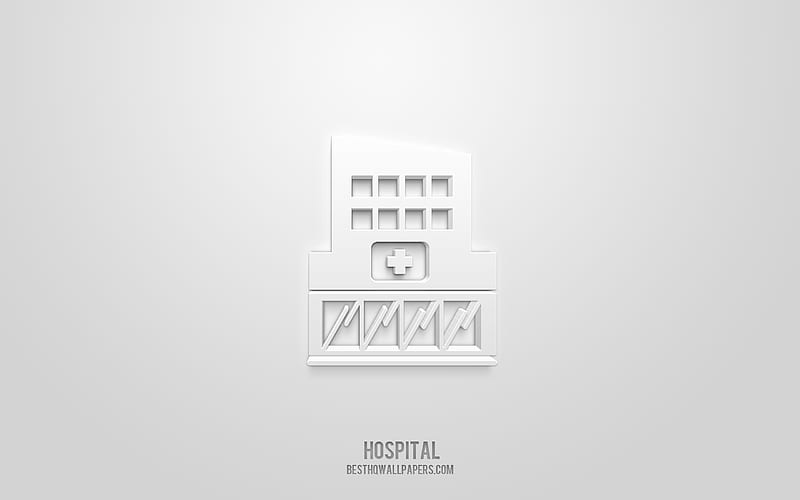 Hospital 3d icon, white background, 3d symbols, Hospital, Medicine icons, 3d icons, Hospital sign, Medicine 3d icons, HD wallpaper