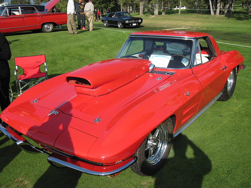 1967 Corvette Sting Ray Convertible 02, red, graphy, green, Chevrolet, grass, corvette, black, tires, HD wallpaper