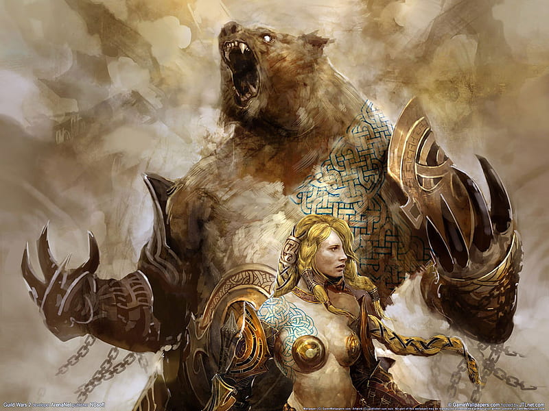 Guild Wars 2, guild wars, bear, game, girl, HD wallpaper