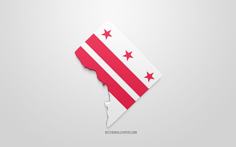 3d flag of District of Columbia, map silhouette of District of Columbia, US state, 3d art, District of Columbia 3d flag, USA, North America, District of Columbia, geography, District of Columbia 3d silhouette, HD wallpaper