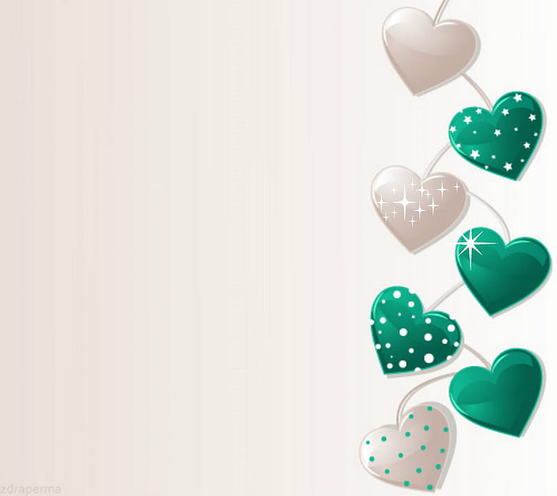 chain of hearts, diamond, glitter, green, heart, sparkle, white, HD wallpaper