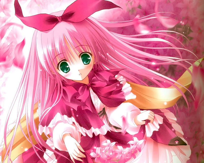 @nime Girl, cute, anime girl, pink hair, pink dress, HD wallpaper