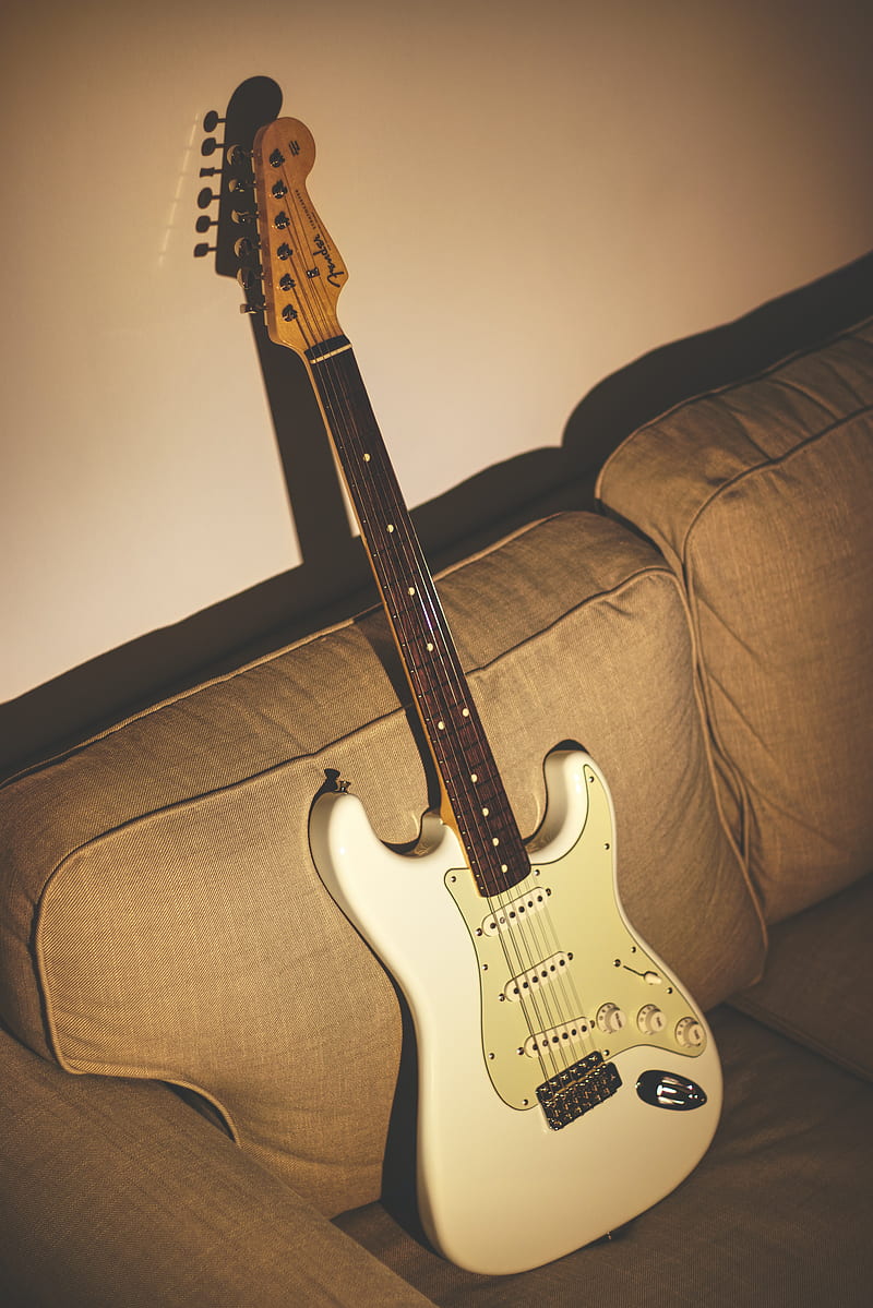 electric guitar, guitar, musical instrument, white, stratocaster, HD phone wallpaper