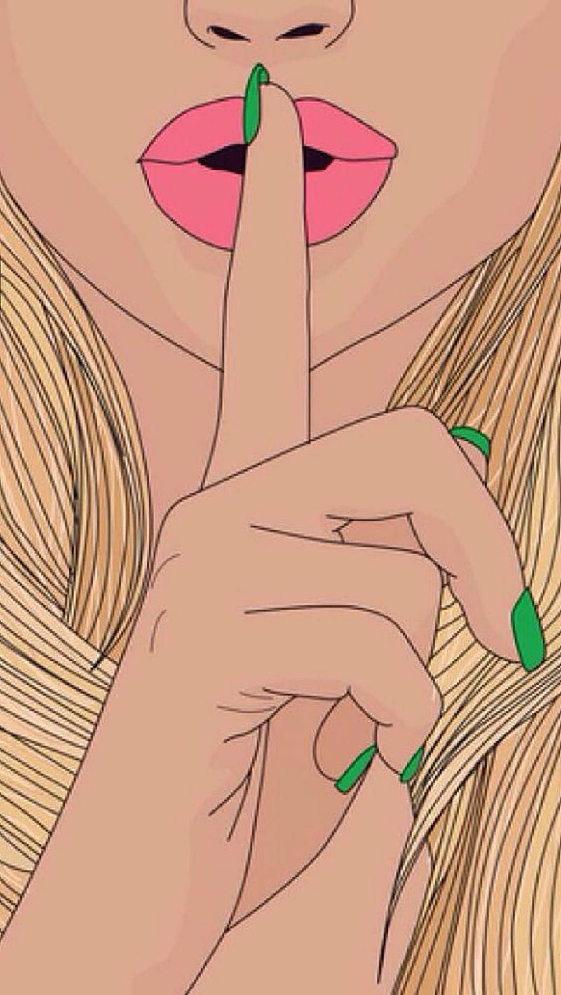 shut up, face, girl, green, hand, pink, HD phone wallpaper