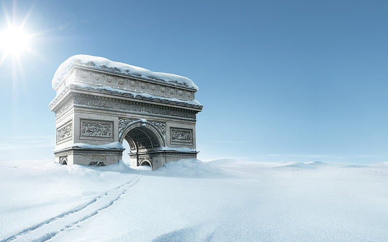 Inspiring advertising designs Triumphal arch in snow, HD wallpaper