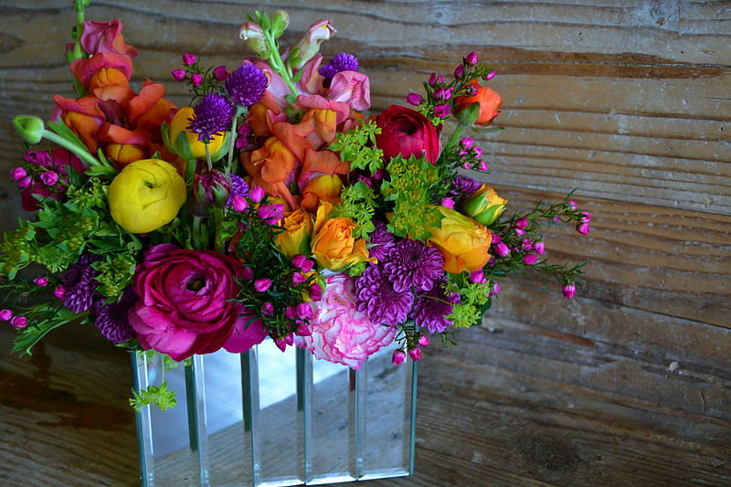 Spring Flowers, colors, ranunculus, roses, bouquet, HD wallpaper