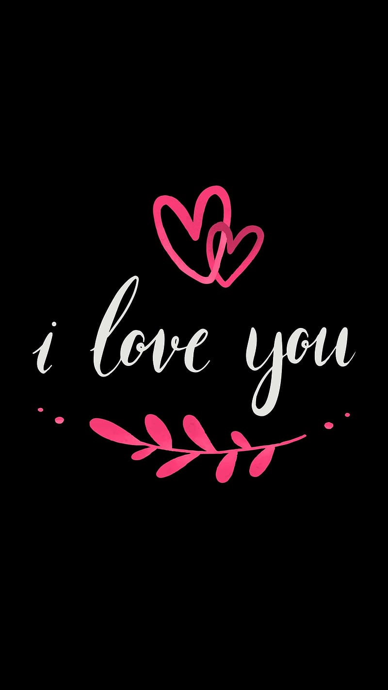 I Love You Wala, Pink Heart And Leaves, pink heart, leaves, black background, HD phone wallpaper