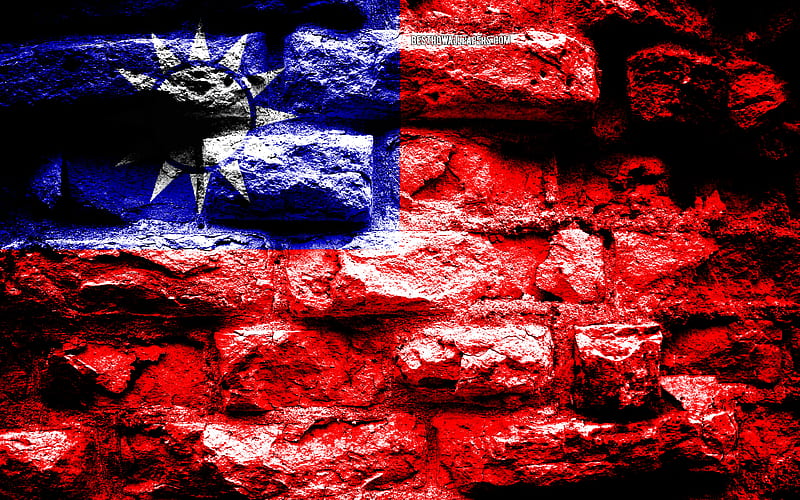 Empire of Taiwan, grunge brick texture, Flag of Taiwan, flag on brick wall, Taiwan, flags of Asian countries, HD wallpaper