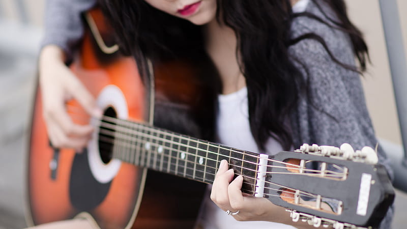 Girl Playing Guitar, guitar, music, girl, love, instrument, HD wallpaper