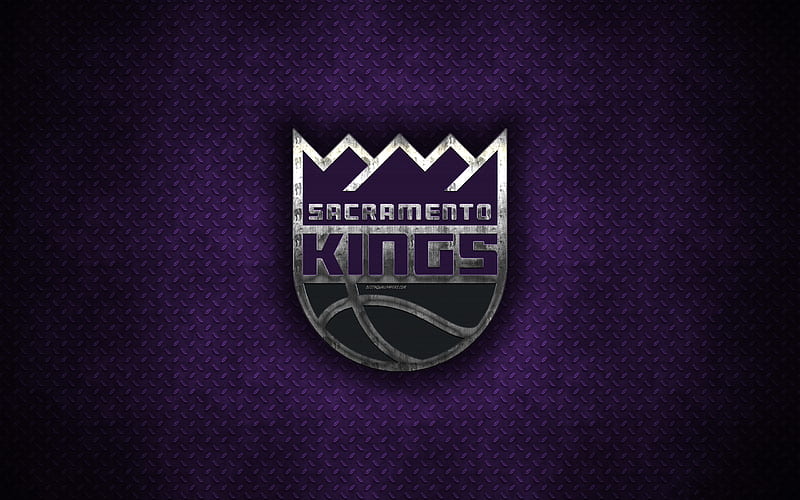 Sacramento Kings American Basketball Club, metal logo, creative art, NBA, emblem, purple metal background, Sacramento, California, USA, basketball, National Basketball Association, Western Conference, HD wallpaper