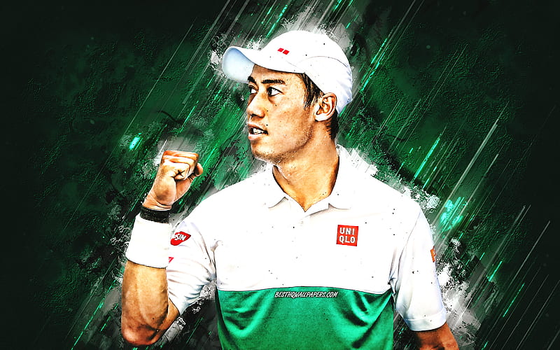 Kei Nishikori, japanese tennis player, portrait, ATP, Tennis, green stone background, HD wallpaper