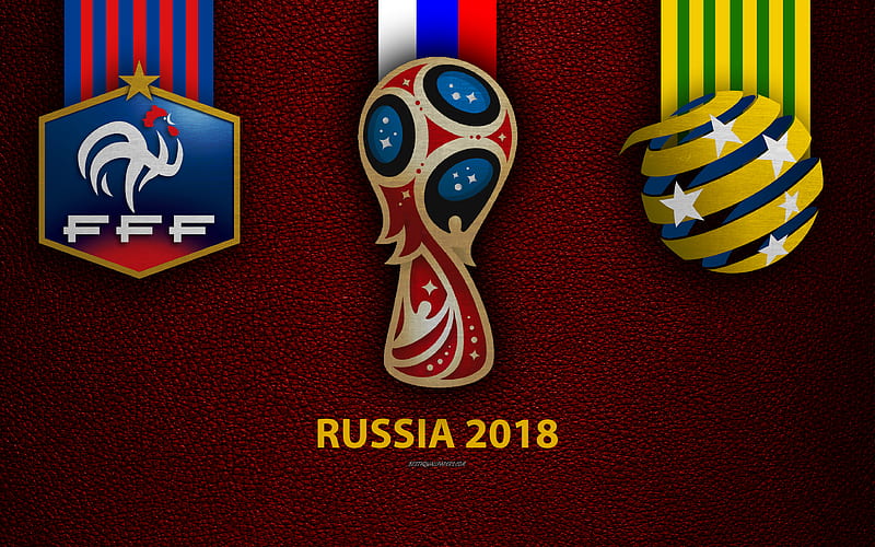 France vs Australia Group C, football, 16 June 2018, logos, 2018 FIFA World Cup, Russia 2018, burgundy leather texture, Russia 2018 logo, cup, France, Australia, national teams, football match, HD wallpaper