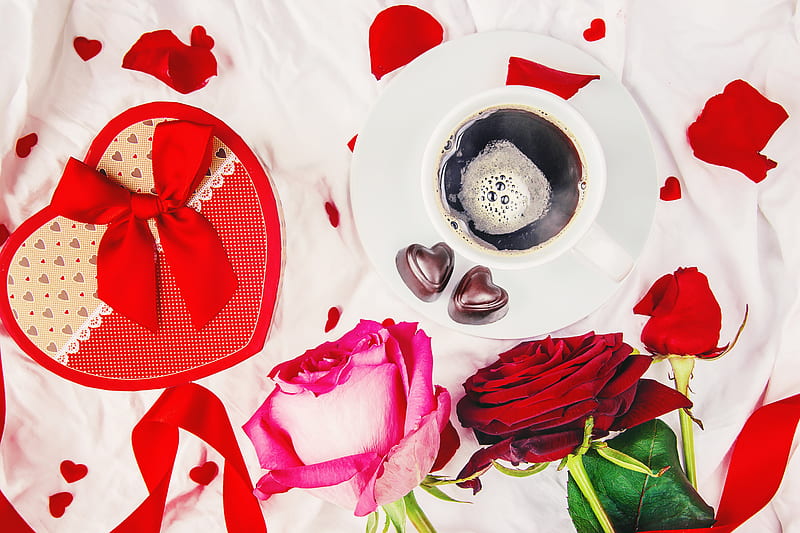 Food, Coffee, Gift, Heart-Shaped, Drink, Cup, Rose, HD wallpaper