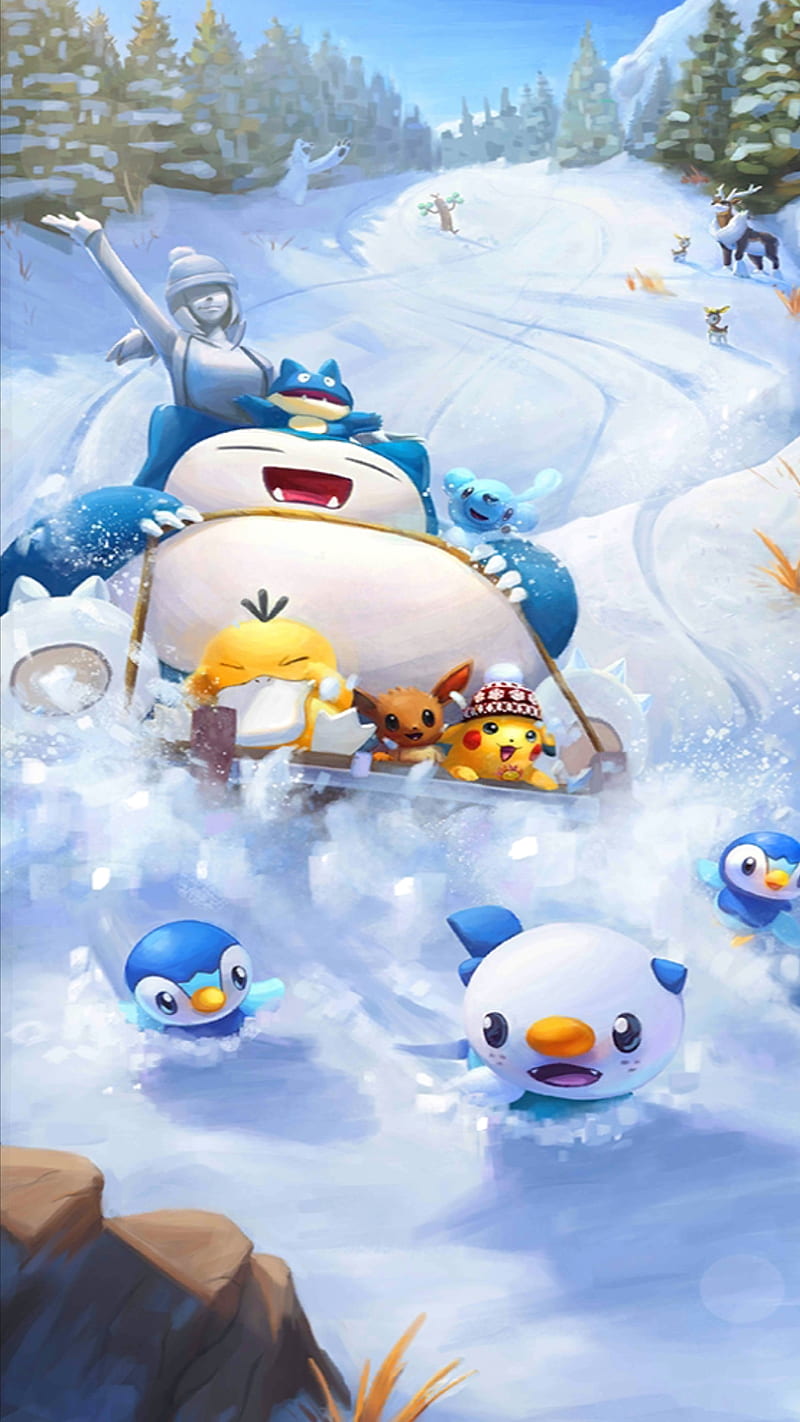 Winter Pokemon, pikachu, snorlax, HD phone wallpaper