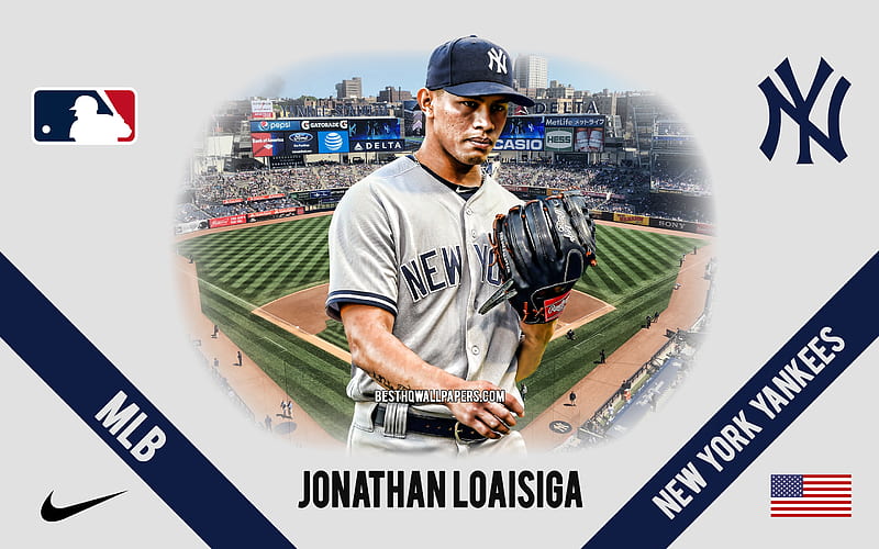 Jonathan Loaisiga, New York Yankees, American Baseball Player, MLB, portrait, USA, baseball, Yankee Stadium, New York Yankees logo, Major League Baseball, HD wallpaper
