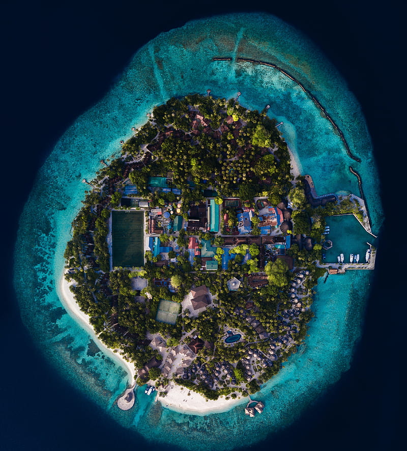 island, ocean, aerial view, buildings, HD phone wallpaper