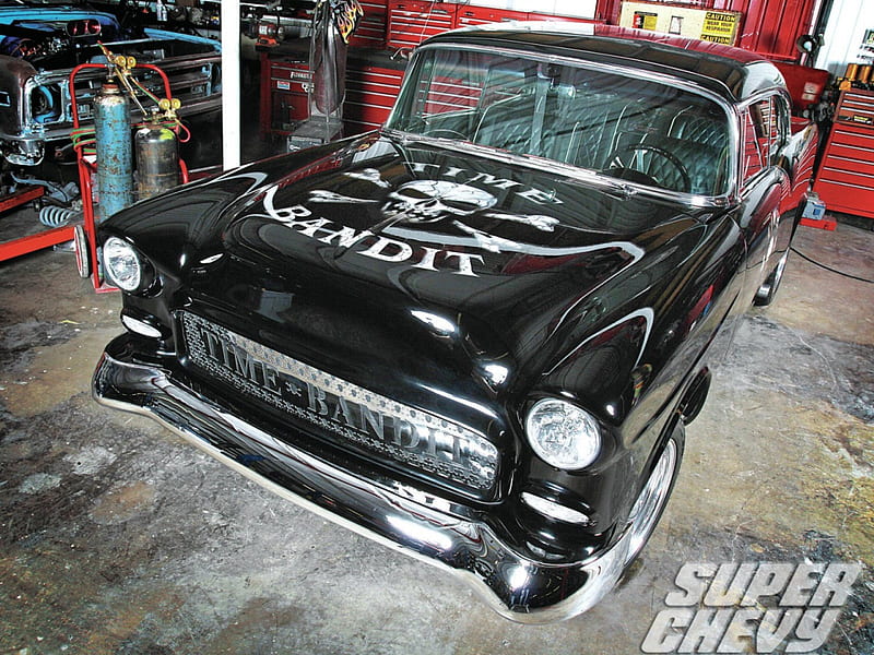 1955-Chevrolet-Bel-Air, Classic, Black, GM, Garage, HD wallpaper