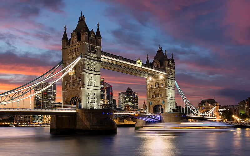 London Tower Bridge Sunset Night Lighting, HD wallpaper