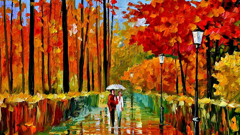 •ღ✿ღ•, painting, art, autumn, abstract, HD wallpaper