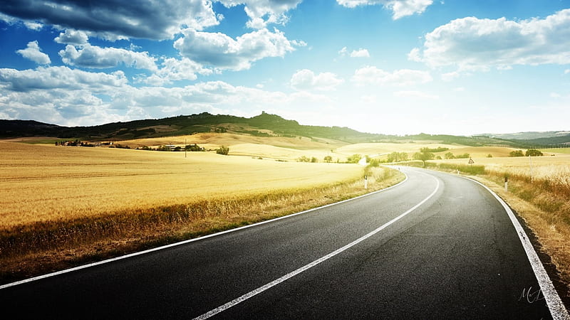 On the Road Again, drive, white line, highway, mountains, fields, road, Firefox Persona theme, HD wallpaper
