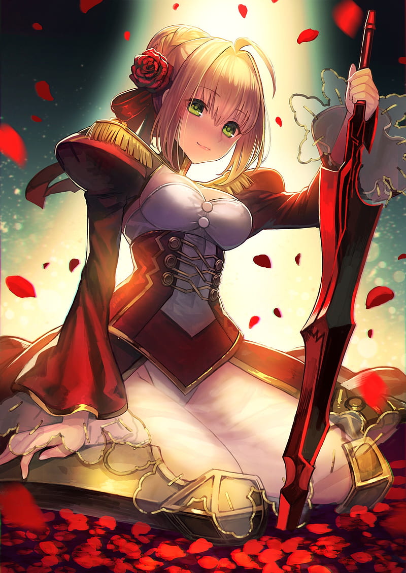 cleavage, Fate/Extra, Fate/Stay Night, panties, Saber Extra, see-through clothing, sky, blonde, HD phone wallpaper