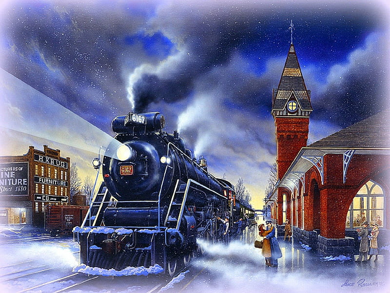 ★Let's go for Christmas★, holidays, christmas, trains, love four seasons, bonito, attractions in dreams, seasons, xmas and new year, winter, paintings, snow, people, HD wallpaper