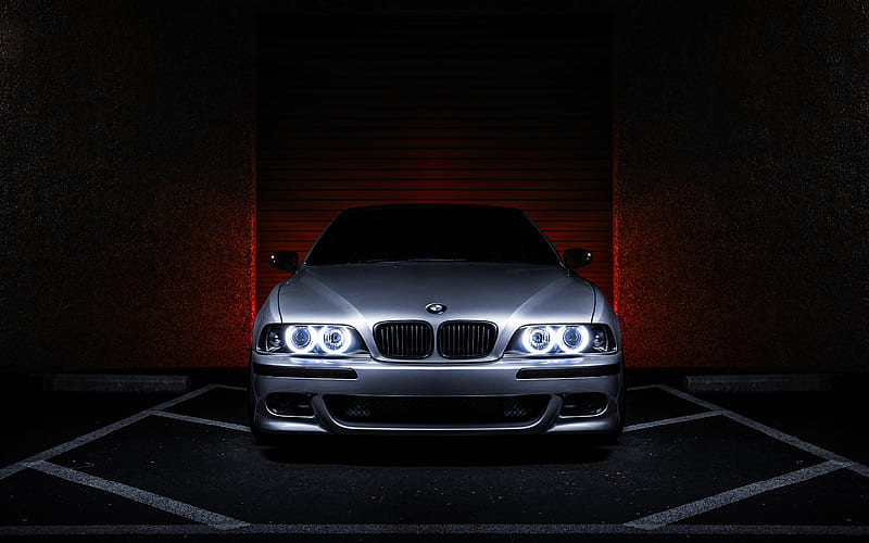BMW M5, parking, E39, headlights, silver M5, german cars, BMW, HD wallpaper