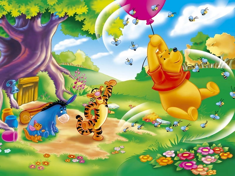 winnie the pooh, flower, winnie, pooh, tigger, HD wallpaper