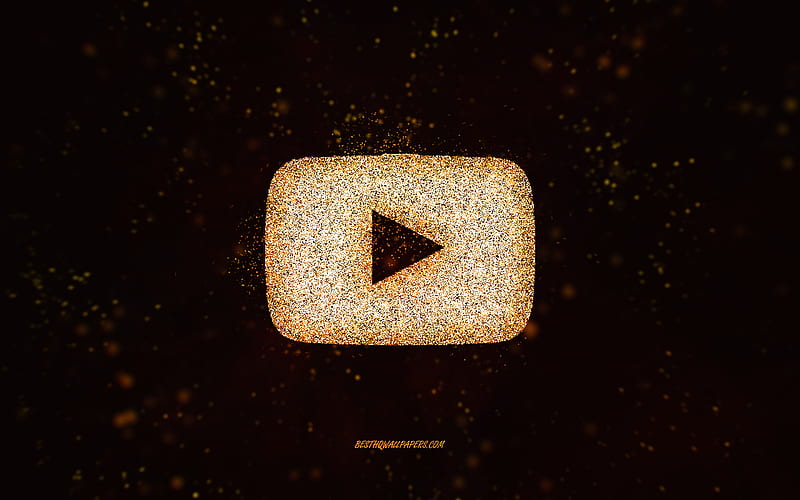 YouTube glitter logo, black background, Overwatch logo, gold glitter art, YouTube, creative art, YouTube gold glitter logo, YouTube gold button, HD wallpaper