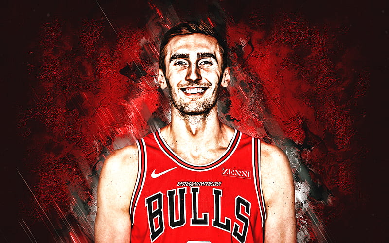 Luke Kornet, NBA, Chicago Bulls, red stone background, American Basketball Player, portrait, USA, basketball, Chicago Bulls players, HD wallpaper