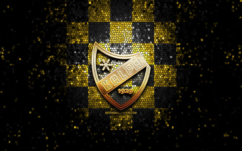 KalPa, glitter logo, Liiga, yellow black checkered background, hockey, finnish hockey team, KalPa logo, mosaic art, finnish hockey league, Kalevan Pallo, HD wallpaper