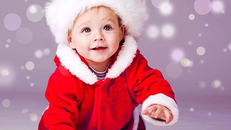 Smiley Cute Baby Boy Is Crawling On Floor Wearing Santa Dress In Bubbles Background Cute, HD wallpaper