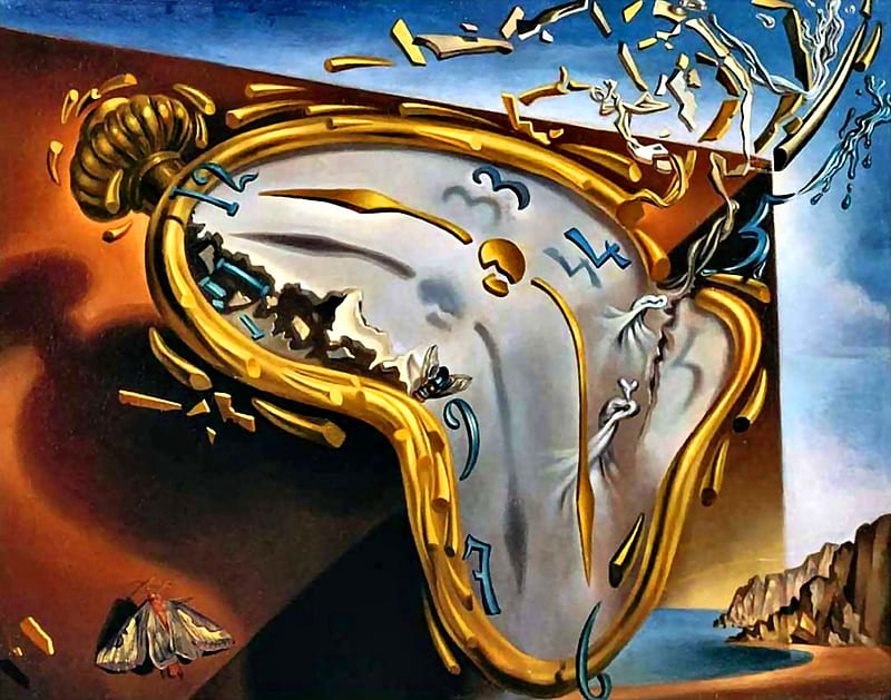 Soft Watch at the Moment of its First Explosion, art, Dali, surrealism, surrealist, bonito, abstract, artwork, painting, wide screen, Salvador Dali, surreal, HD wallpaper