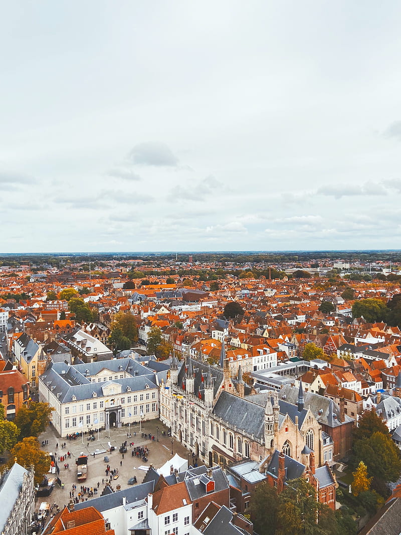 city, architecture, buildings, roofs, bruges, belgium, HD phone wallpaper