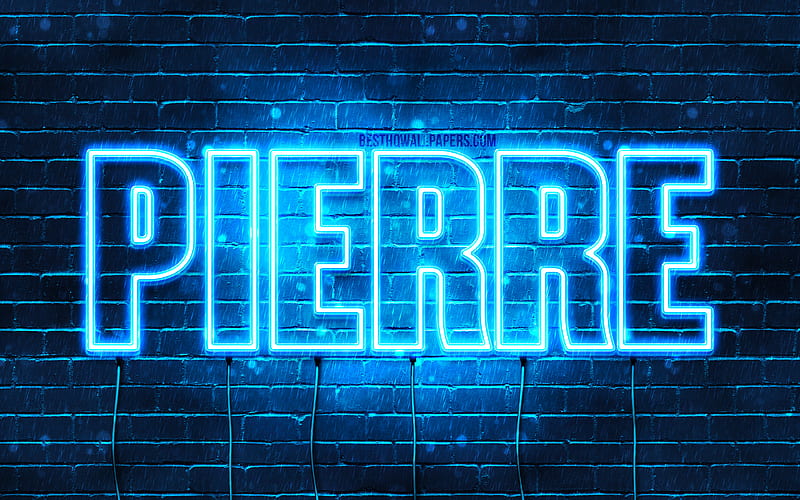 Pierre with names, Pierre name, blue neon lights, Happy Birtay Pierre, popular french male names, with Pierre name, HD wallpaper