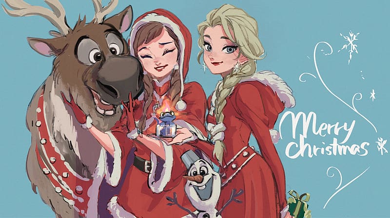 Frozen, Movie, Merry Christmas, Anna (Frozen), Elsa (Frozen), Olaf (Frozen), Sven (Frozen), HD wallpaper