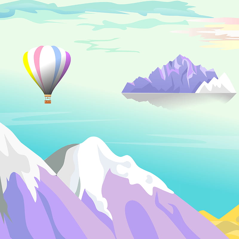 air balloon, mountains, landscape, art, vector, HD phone wallpaper