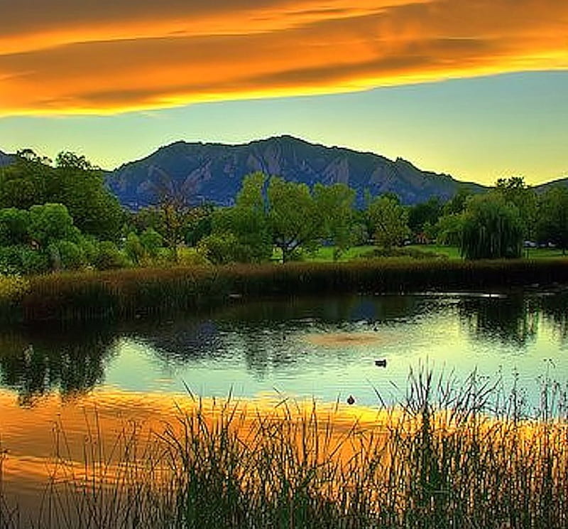 Front Range at Sunset, Colorado, Lake, pretty, Nature, Sunset, HD wallpaper