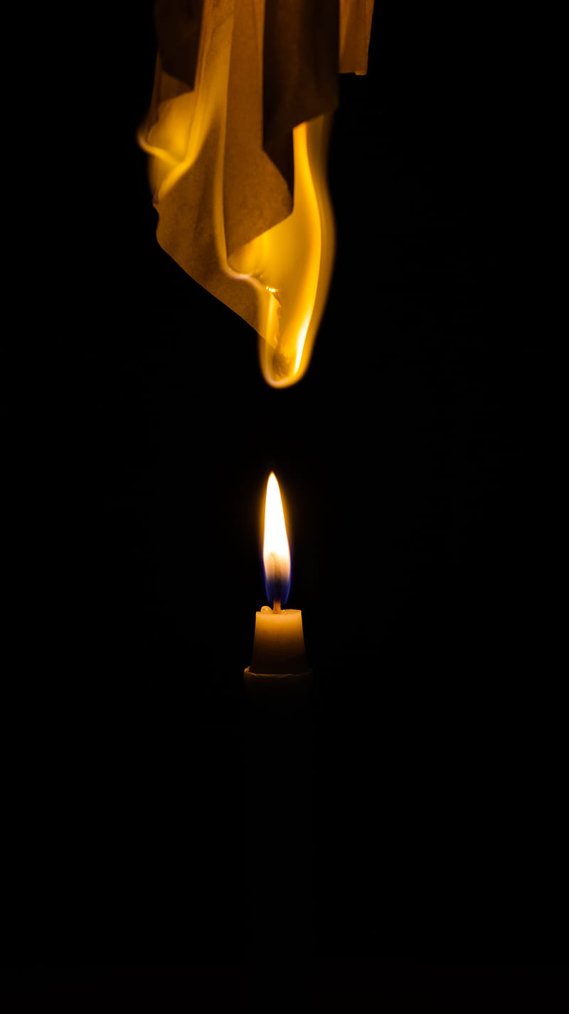 candle, flame, fire, paper, black, HD phone wallpaper