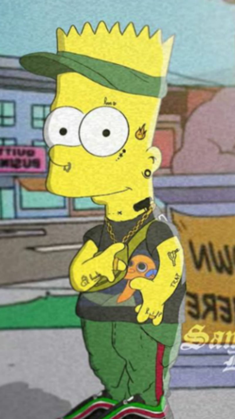 Bart Simpson gucci, fire, samuraidesings, simpsons, supreme, tattoo, trap, urban, HD phone wallpaper