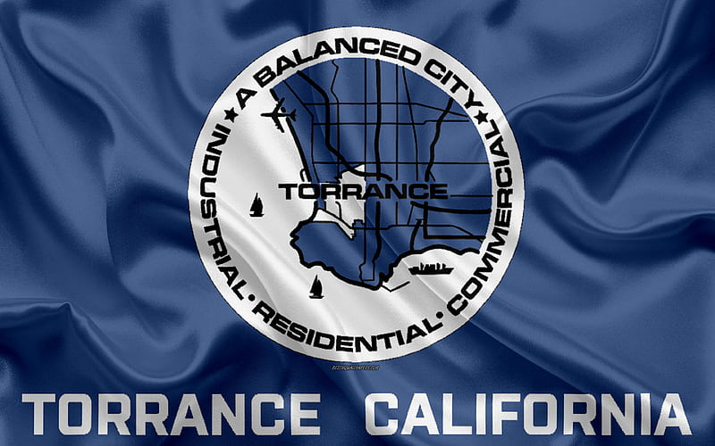 Flag of Torrance silk texture, American city, blue silk flag, Torrance flag, California, USA, art, United States of America, Torrance, HD wallpaper