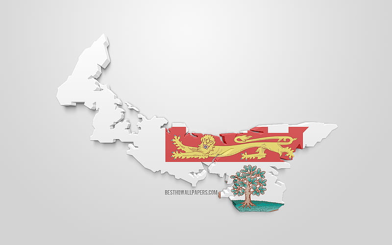 Prince Edward Island map silhouette, 3d flag of Prince Edward Island, province of Canada, 3d art, Prince Edward Island 3d flag, Canada, North America, Prince Edward Island, HD wallpaper