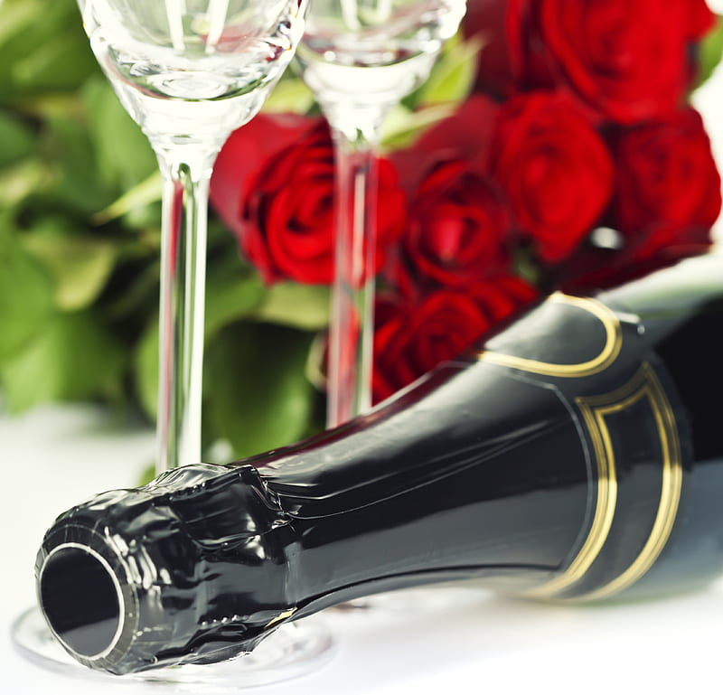 * Happy Birtay! *, red, romantic, celebration, soft, roses, birtay, elegant, festive, champagne, HD wallpaper