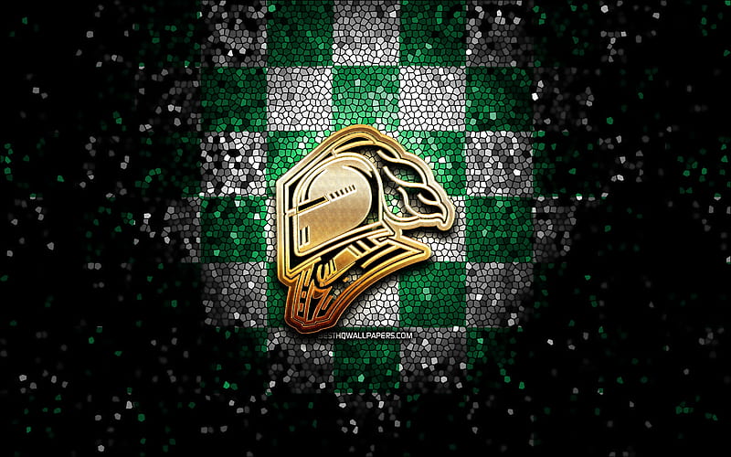 London Knights, glitter logo, OHL, green white checkered background, hockey, canadian hockey team, London Knights logo, mosaic art, Canada, HD wallpaper