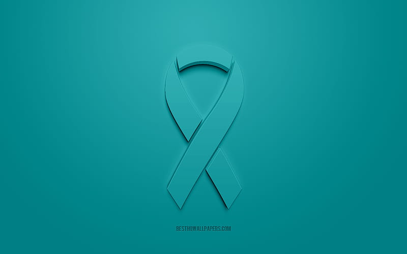 Ovarian Cancer ribbon, turquoise 3d ribbon, Ovarian Cancer Awareness ribbon, Ovarian Cancer, turquoise background, Cancer ribbons, Awareness ribbons, HD wallpaper