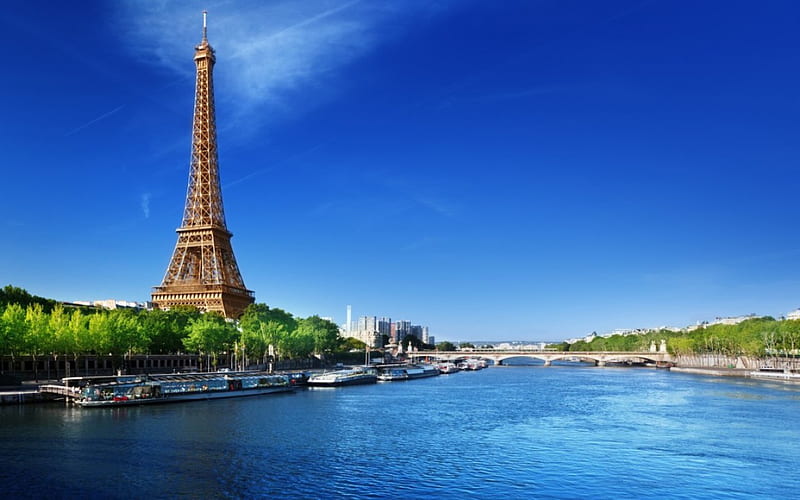 The Eiffel Tower, France, trams, sky, water, bridge, River, La tour ...