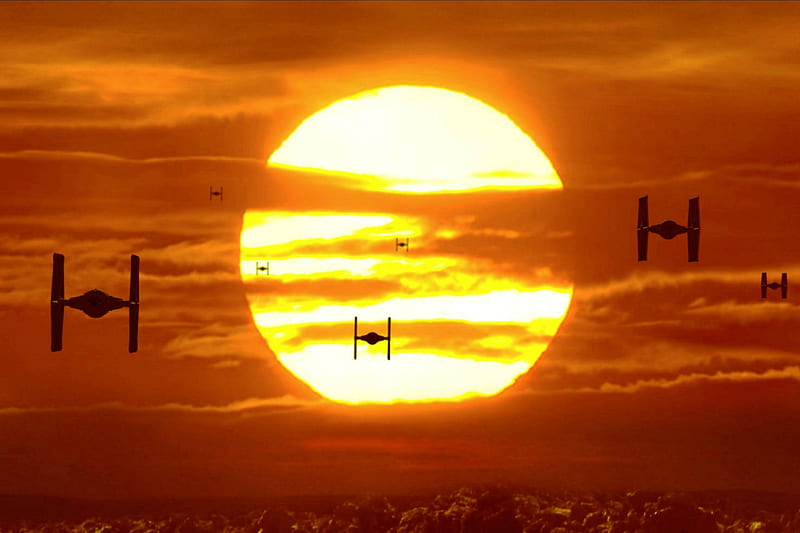 TIE Fighters at Sunset, sunset, fighters, starwars, movies, HD wallpaper