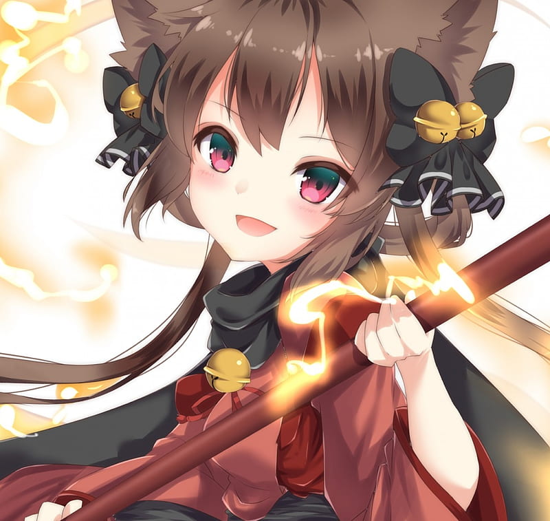 anime girl with brown cat ears and tail